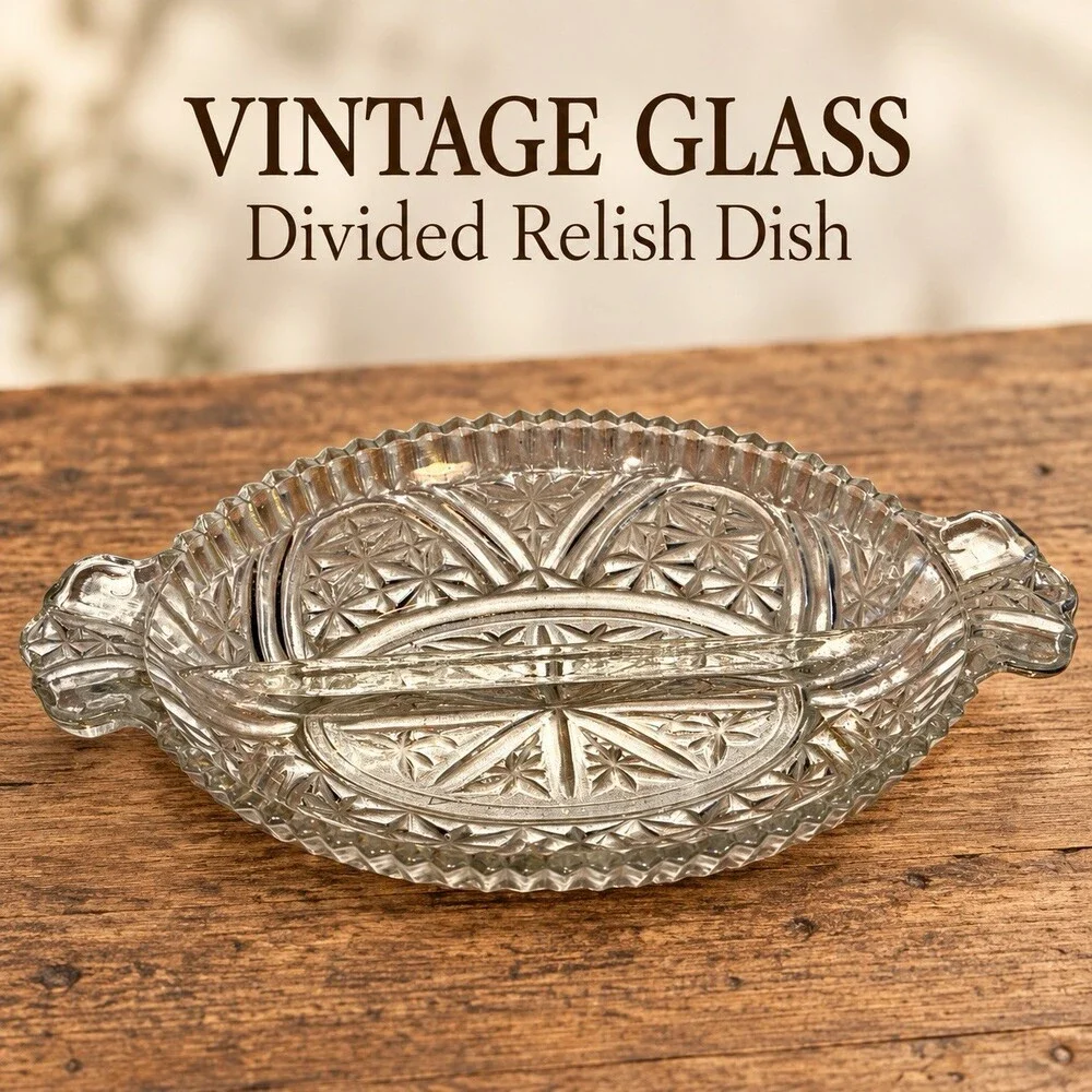 Vintage Clear Pressed Glass Divided Relish Dish 10